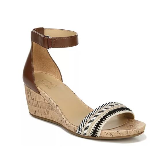 Naturalizer Shoes - Naturalizer Sz 9.5 Areda Cork Wedge Heel Brown Faux Leather Espadrille Sandals
